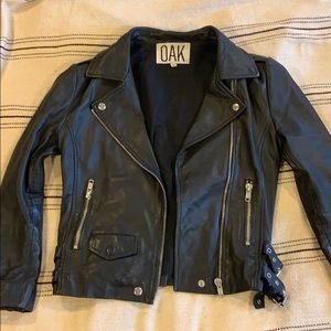 Black leather OAK biker jacket. Size M, fits XS